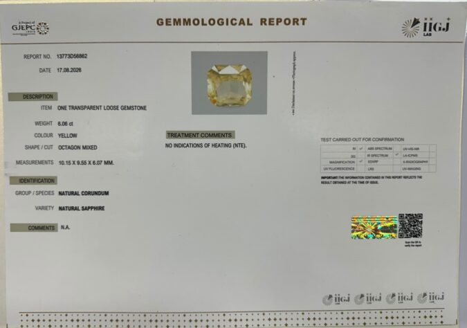 YELLOW SAPPHIRE 6.06 Ct. YELLOW SAPPHIRE 6.06 Ct.