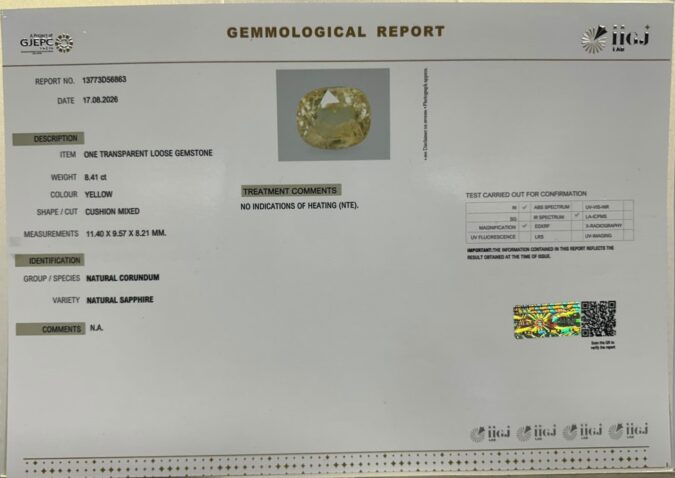 YELLOW SAPPHIRE 8.41 Ct. YELLOW SAPPHIRE 8.41 Ct.
