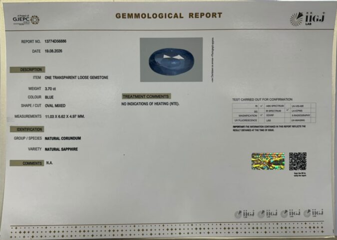 BLUE SAPPHIRE 3.7 Ct.