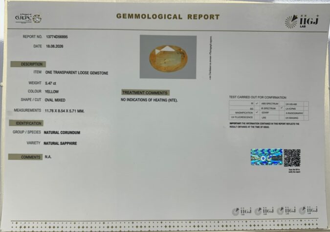 YELLOW SAPPHIRE 5.47 Ct. YELLOW SAPPHIRE 5.47 Ct.