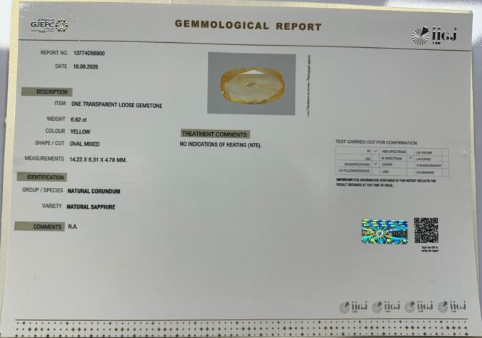 YELLOW SAPPHIRE 6.62 Ct. YELLOW SAPPHIRE 6.62 Ct.
