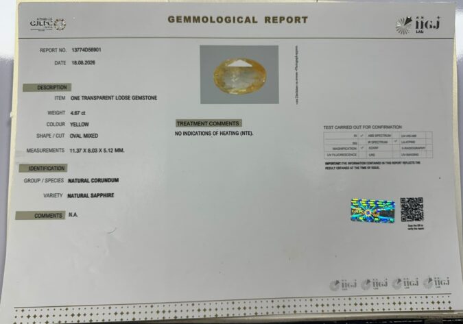 YELLOW SAPPHIRE 4.67 Ct. YELLOW SAPPHIRE 4.67 Ct.