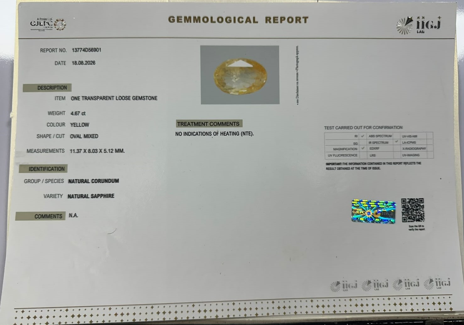 YELLOW SAPPHIRE 4.67 Ct. YELLOW SAPPHIRE 4.67 Ct.