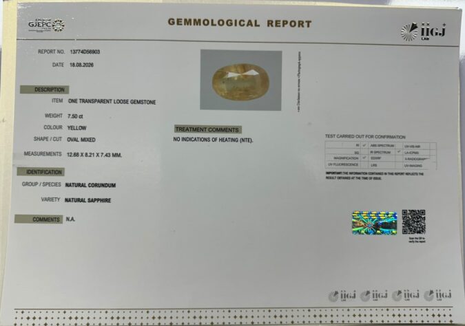 YELLOW SAPPHIRE 7.5 Ct.
