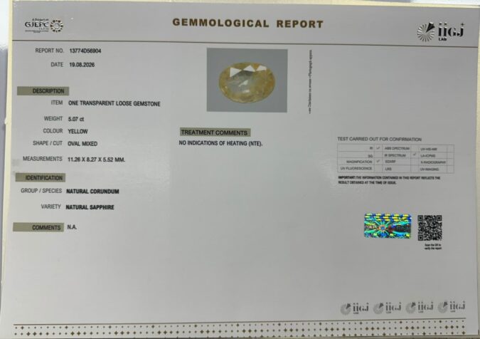 YELLOW SAPPHIRE 5.07 Ct.