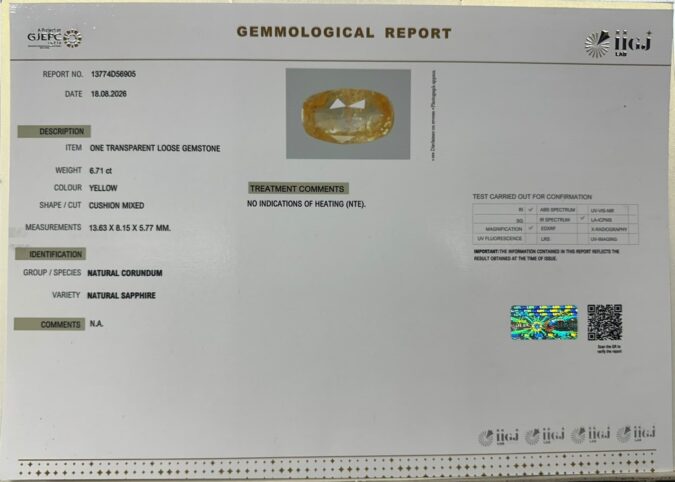YELLOW SAPPHIRE 6.71 Ct. YELLOW SAPPHIRE 6.71 Ct.
