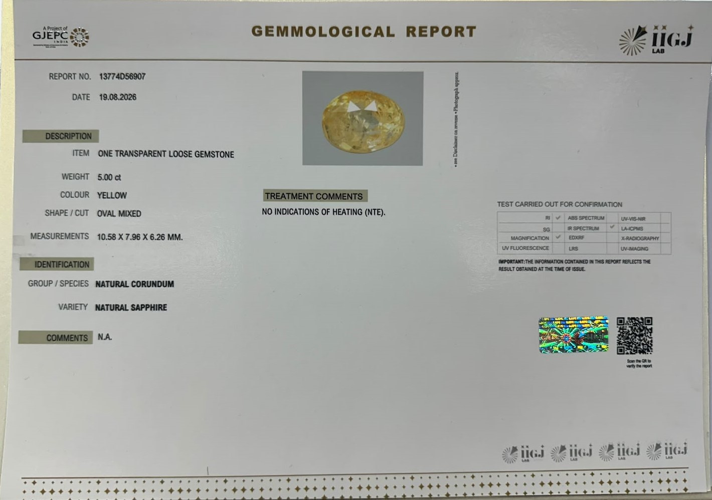 YELLOW SAPPHIRE 5 Ct.