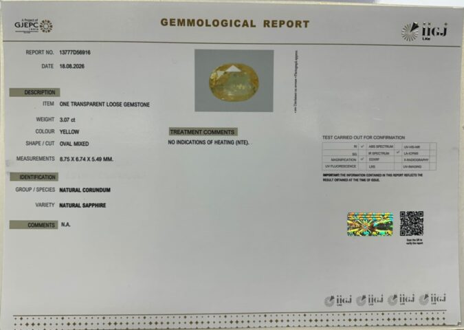 YELLOW SAPPHIRE 3.07 Ct. YELLOW SAPPHIRE 3.07 Ct.