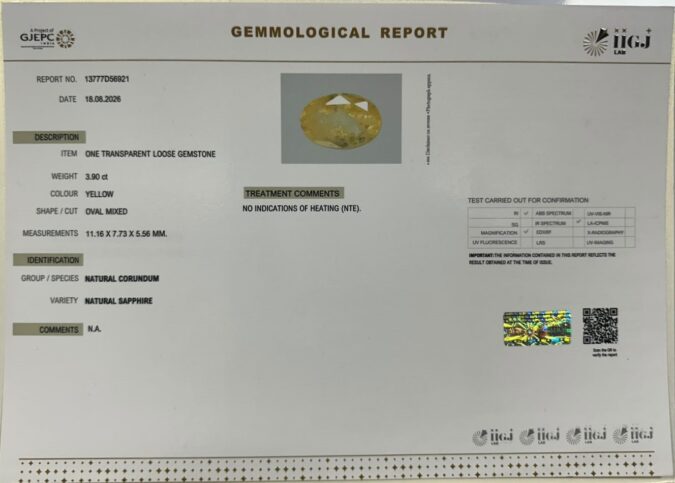 YELLOW SAPPHIRE 3.9 Ct. YELLOW SAPPHIRE 3.9 Ct.