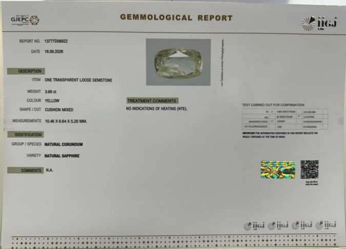 YELLOW SAPPHIRE 3.69 Ct. YELLOW SAPPHIRE 3.69 Ct.