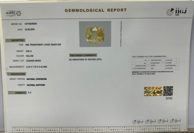 YELLOW SAPPHIRE 3.65 Ct. YELLOW SAPPHIRE 3.65 Ct.
