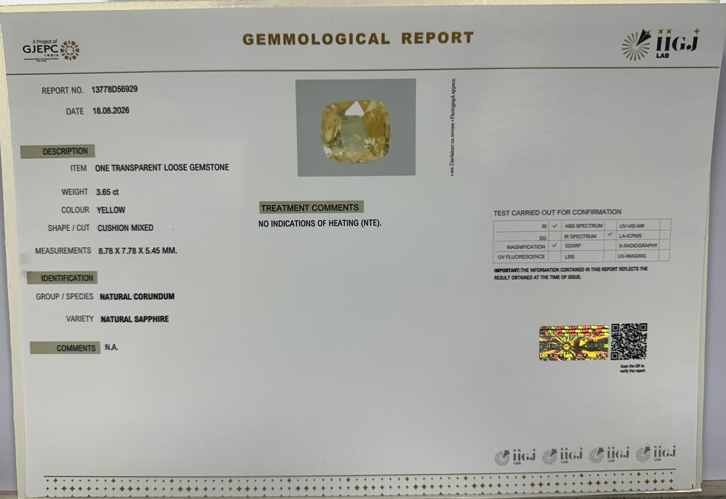 YELLOW SAPPHIRE 3.65 Ct. YELLOW SAPPHIRE 3.65 Ct.