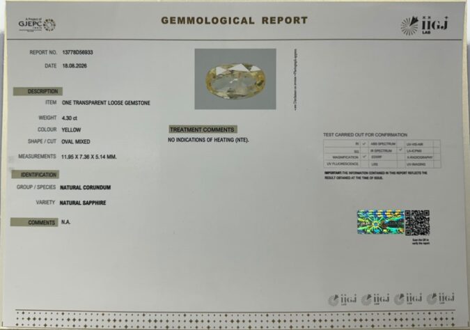 YELLOW SAPPHIRE 4.3 Ct.