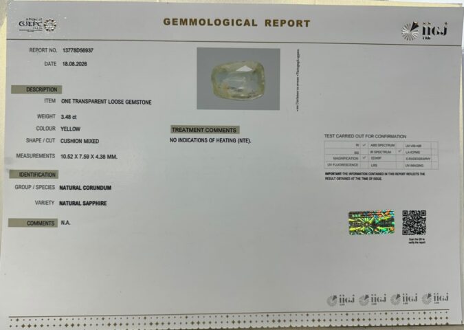YELLOW SAPPHIRE 3.48 Ct.