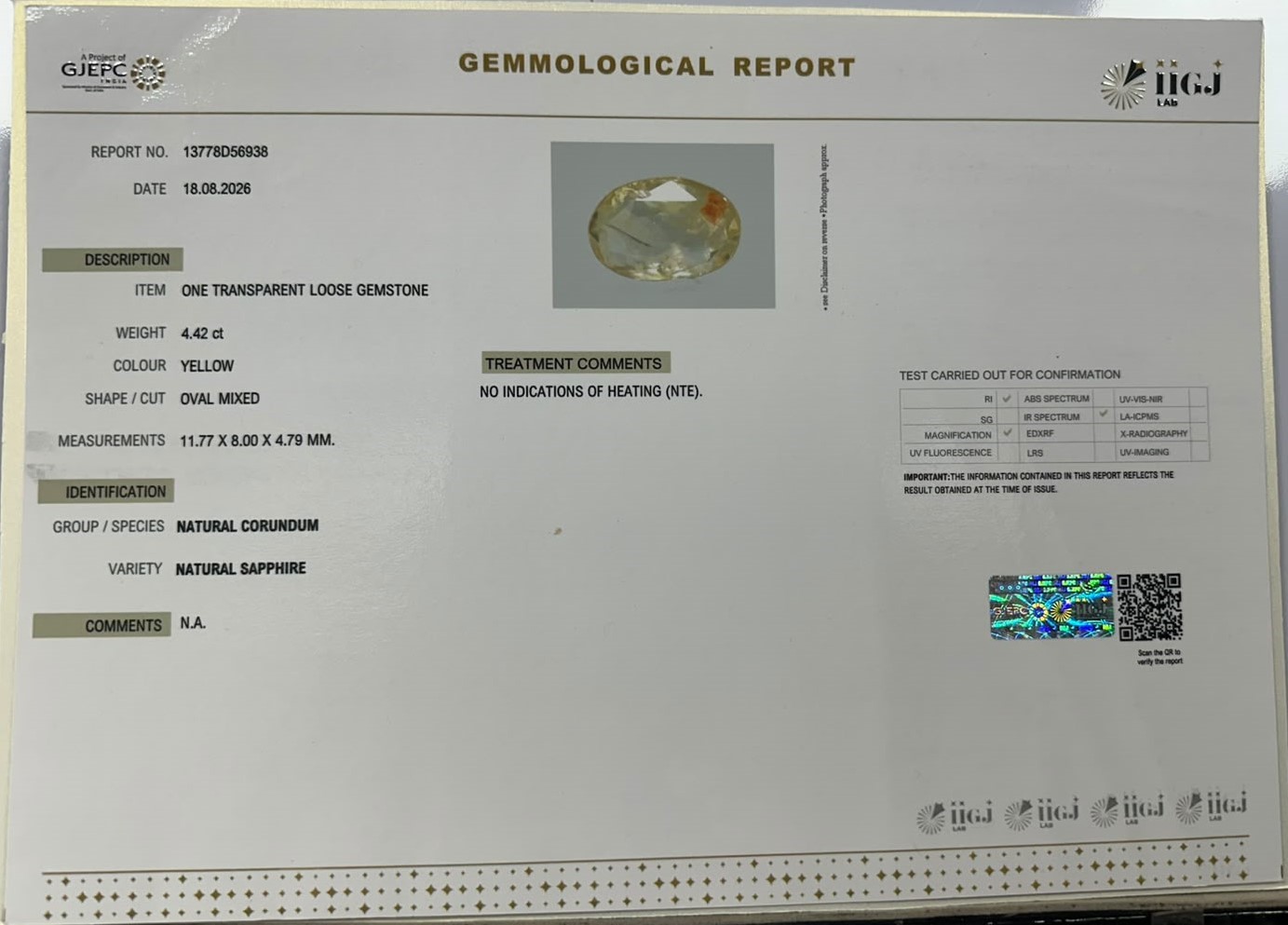 YELLOW SAPPHIRE 4.42 Ct.