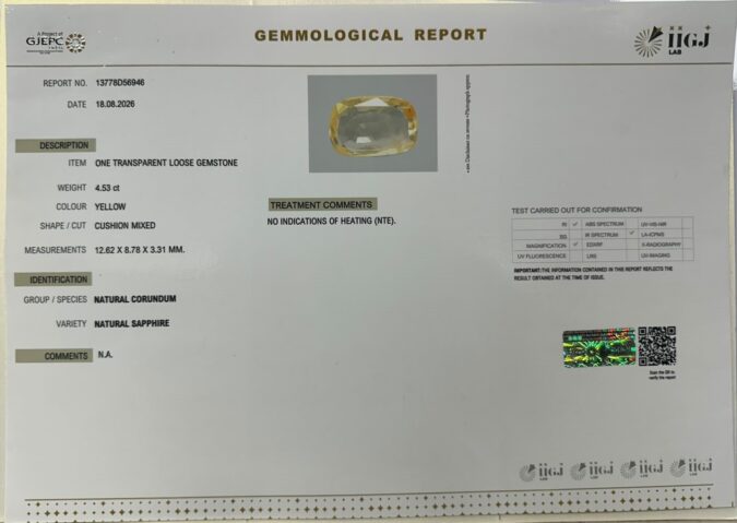 YELLOW SAPPHIRE 4.53 Ct.