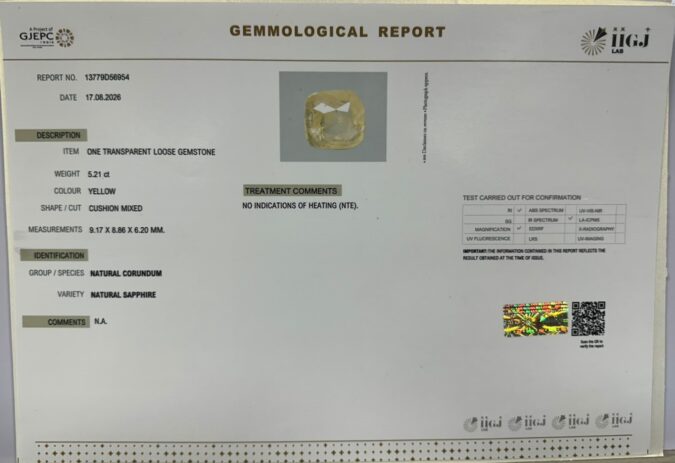 YELLOW SAPPHIRE 5.21 Ct.