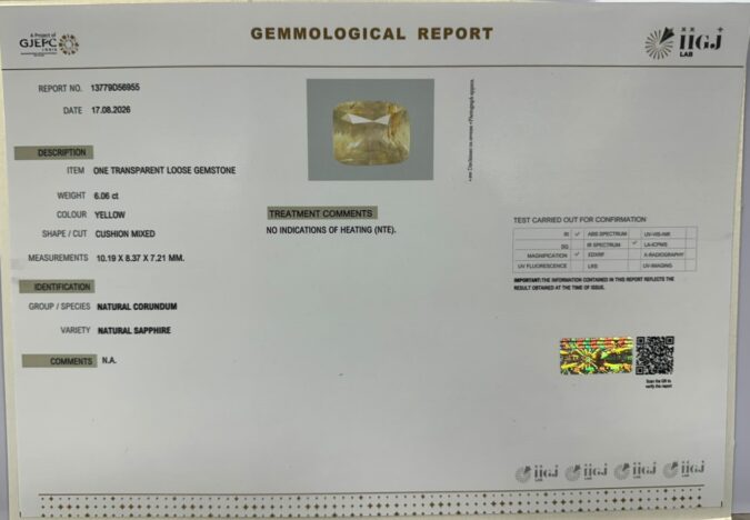 YELLOW SAPPHIRE 6.06 Ct.