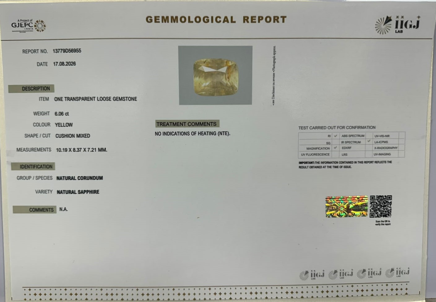 YELLOW SAPPHIRE 6.06 Ct.