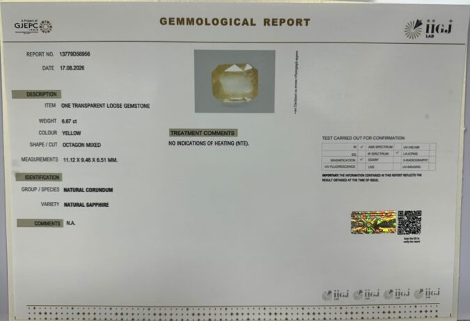 YELLOW SAPPHIRE 6.67 Ct.