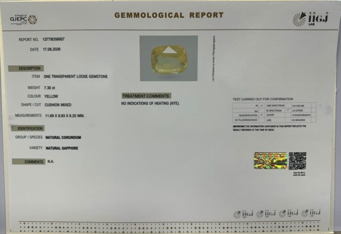 YELLOW SAPPHIRE 7.3 Ct.