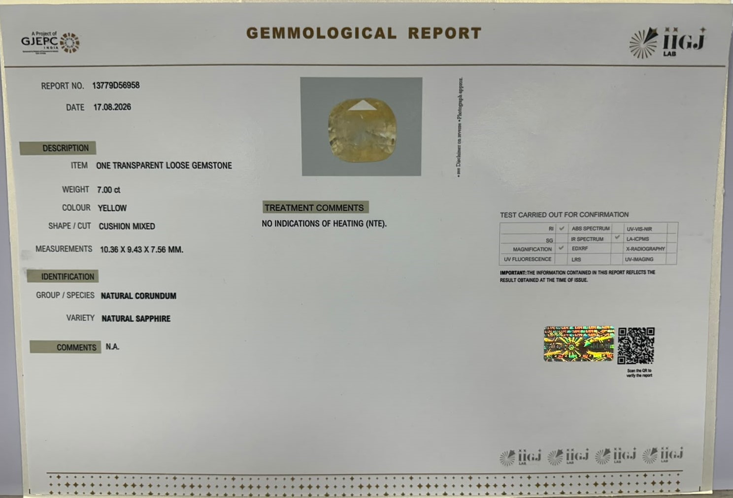 YELLOW SAPPHIRE 7 Ct. YELLOW SAPPHIRE 7 Ct.