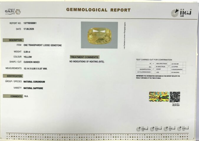 YELLOW SAPPHIRE 5.09 Ct.