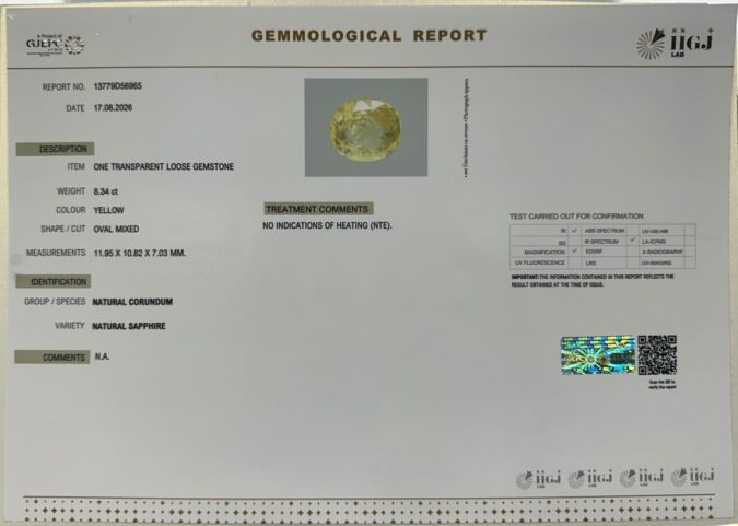 YELLOW SAPPHIRE 8.34 Ct. YELLOW SAPPHIRE 8.34 Ct.