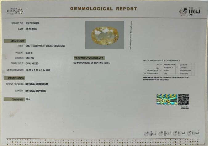 YELLOW SAPPHIRE 6.01 Ct.