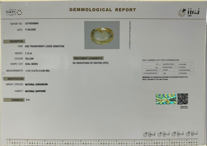 YELLOW SAPPHIRE 7.15 Ct. YELLOW SAPPHIRE 7.15 Ct.