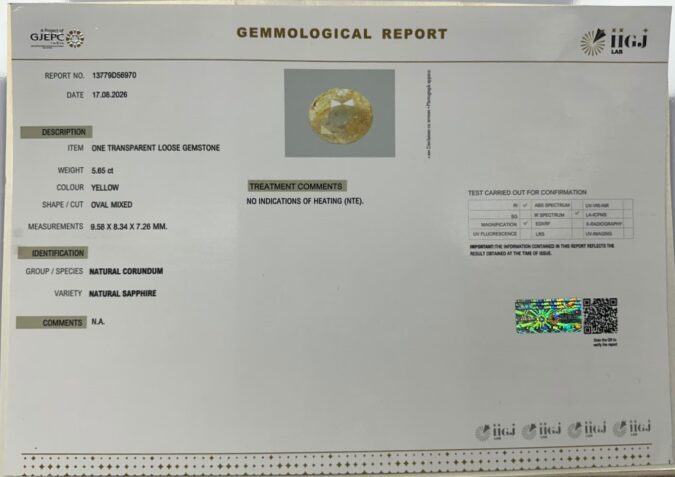 YELLOW SAPPHIRE 5.65 Ct.