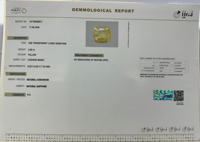 YELLOW SAPPHIRE 5.58 Ct.