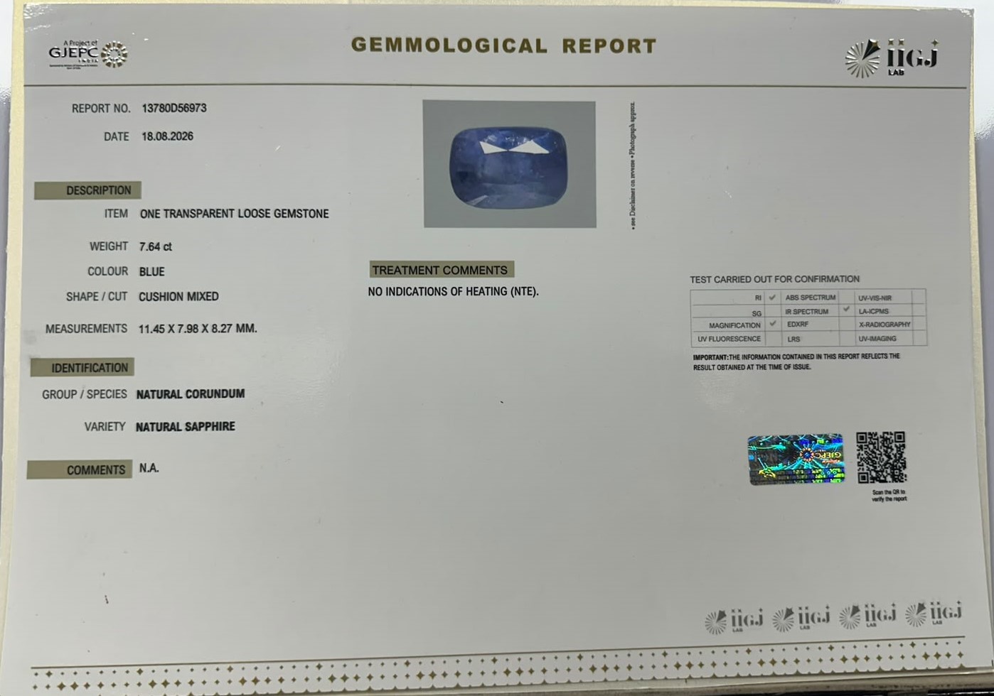 BLUE SAPPHIRE 7.64 Ct.