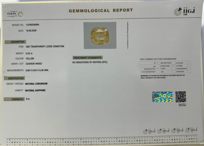 YELLOW SAPPHIRE 5.02 Ct.