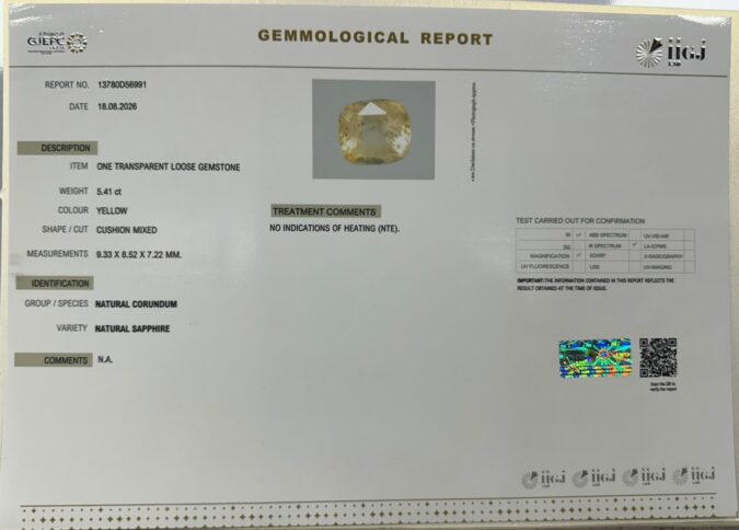 YELLOW SAPPHIRE 5.41 Ct. YELLOW SAPPHIRE 5.41 Ct.
