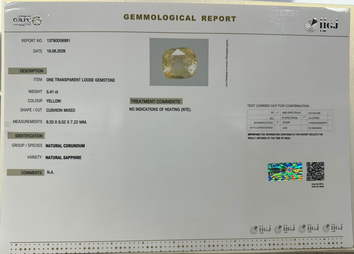 YELLOW SAPPHIRE 5.41 Ct. YELLOW SAPPHIRE 5.41 Ct.