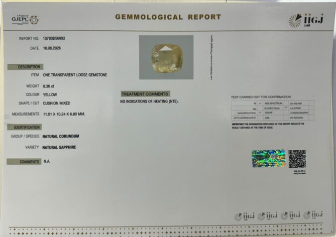 YELLOW SAPPHIRE 8.36 Ct. YELLOW SAPPHIRE 8.36 Ct.