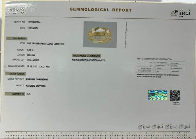 YELLOW SAPPHIRE 4.94 Ct.