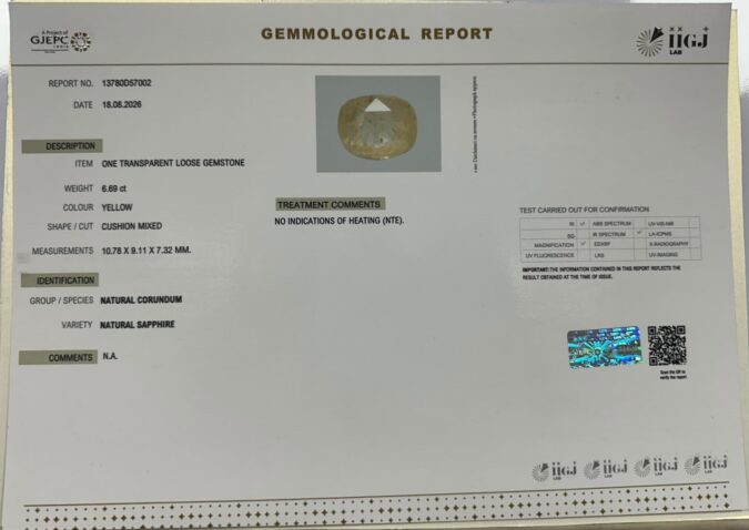 YELLOW SAPPHIRE 6.69 Ct. YELLOW SAPPHIRE 6.69 Ct.