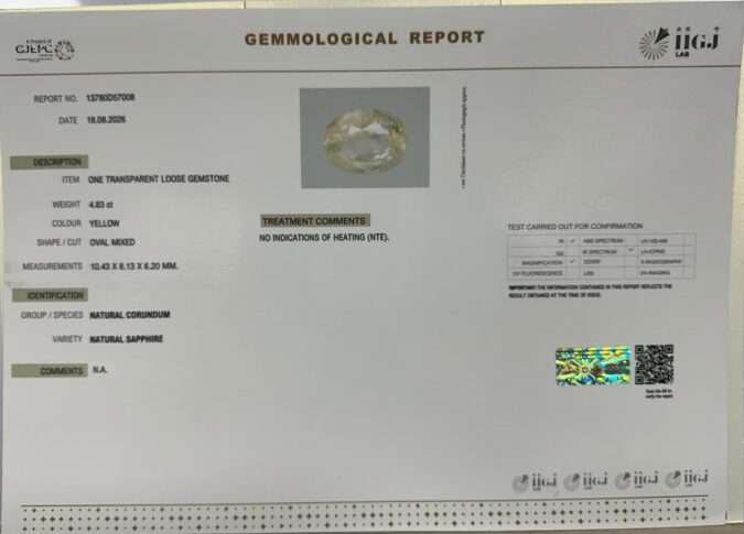 YELLOW SAPPHIRE 4.83 Ct.