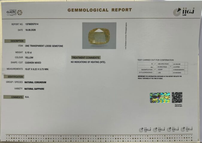 YELLOW SAPPHIRE 5.1 Ct.