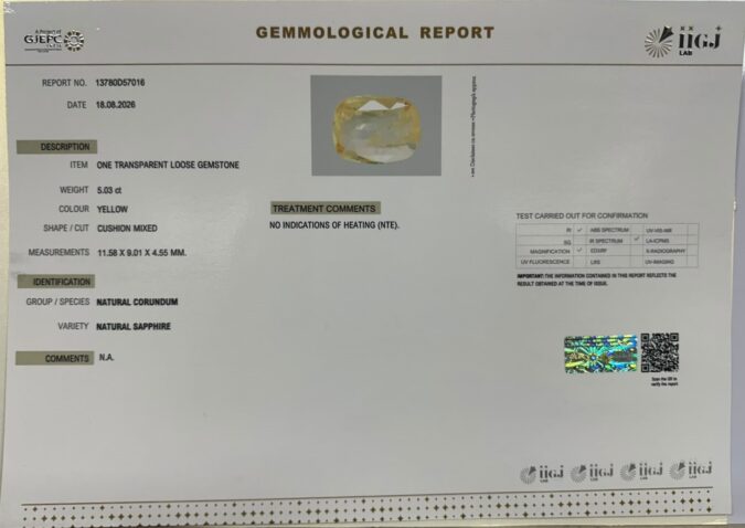 YELLOW SAPPHIRE 5.03 Ct. YELLOW SAPPHIRE 5.03 Ct.