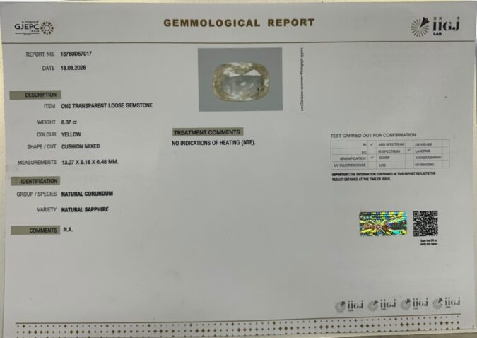 YELLOW SAPPHIRE 8.37 Ct. YELLOW SAPPHIRE 8.37 Ct.
