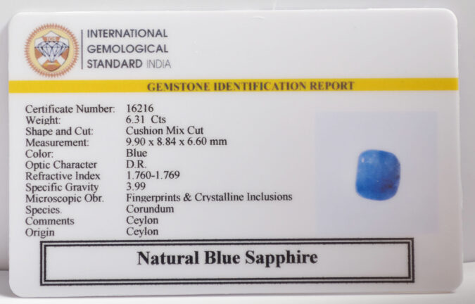 BLUE SAPPHIRE 6.31 Ct. BLUE SAPPHIRE 6.31 Ct.