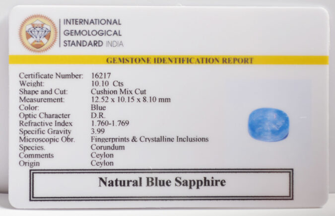 BLUE SAPPHIRE 10.1 Ct. BLUE SAPPHIRE 10.1 Ct.