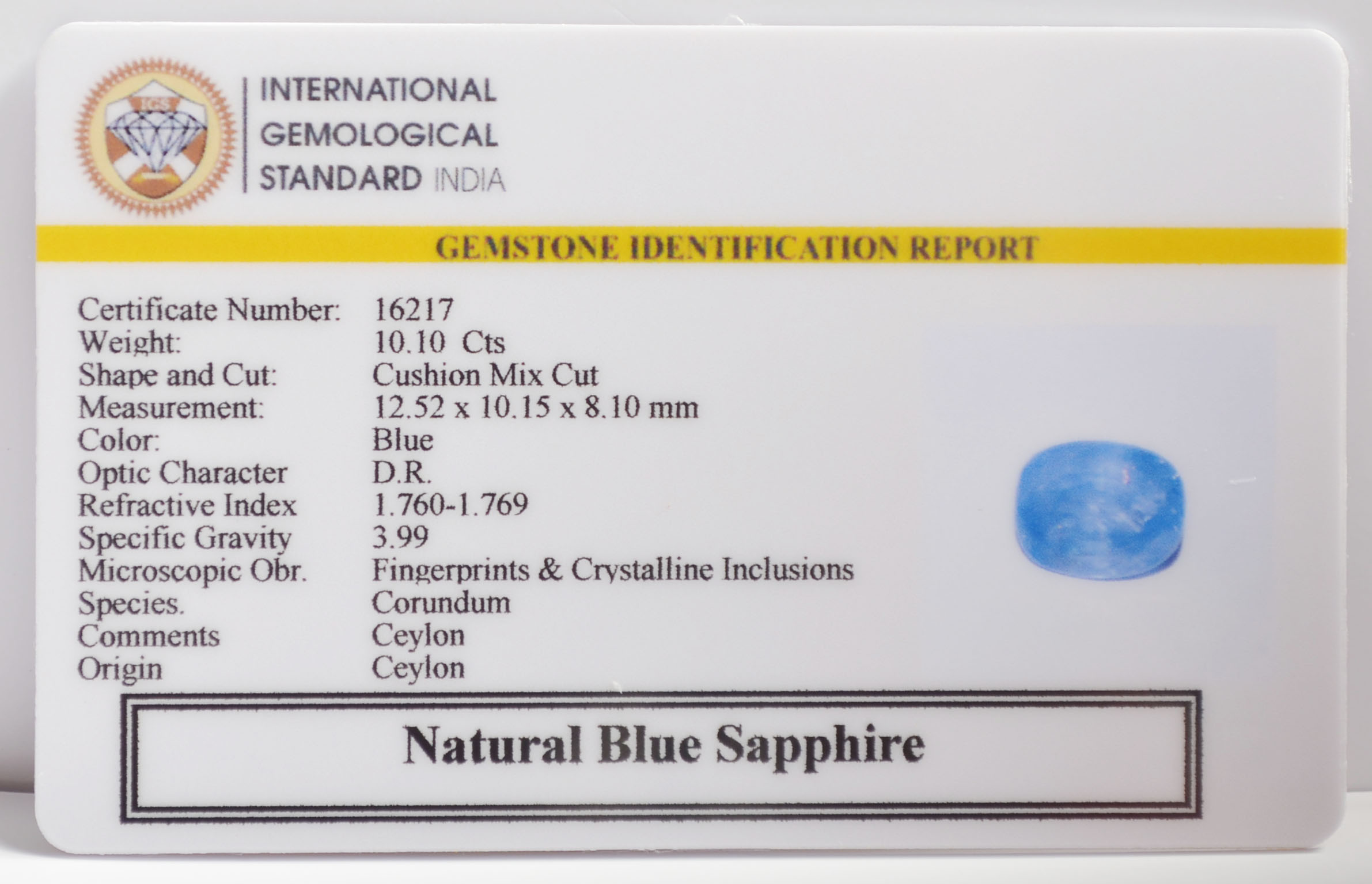BLUE SAPPHIRE 10.1 Ct. BLUE SAPPHIRE 10.1 Ct.