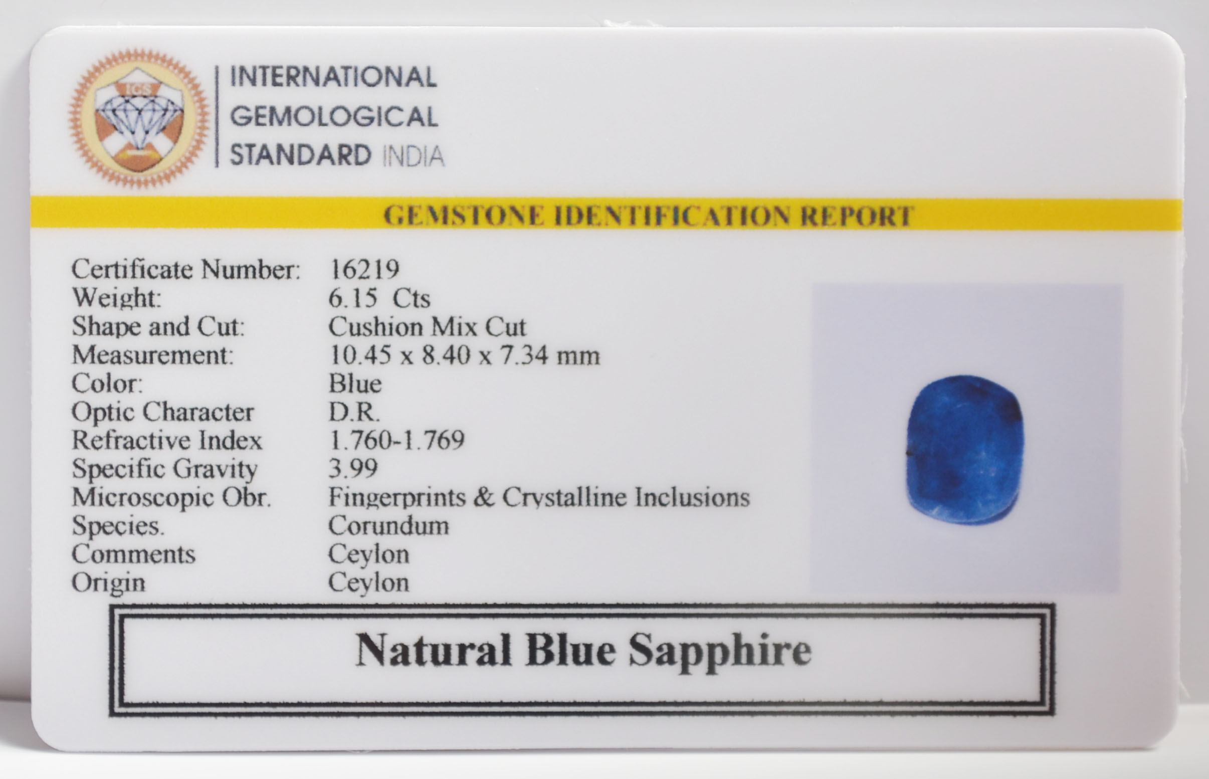 BLUE SAPPHIRE 6.15 Ct.