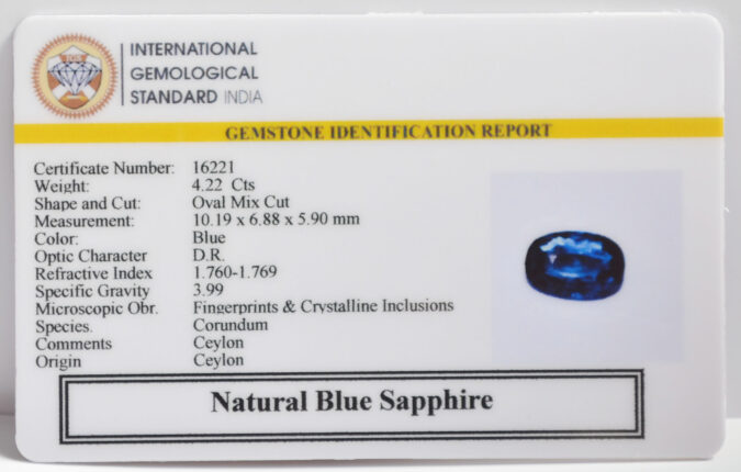 BLUE SAPPHIRE 4.22 Ct. BLUE SAPPHIRE 4.22 Ct.