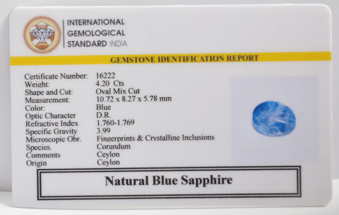 BLUE SAPPHIRE 4.2 Ct.