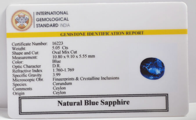 BLUE SAPPHIRE 5.05 Ct. BLUE SAPPHIRE 5.05 Ct.